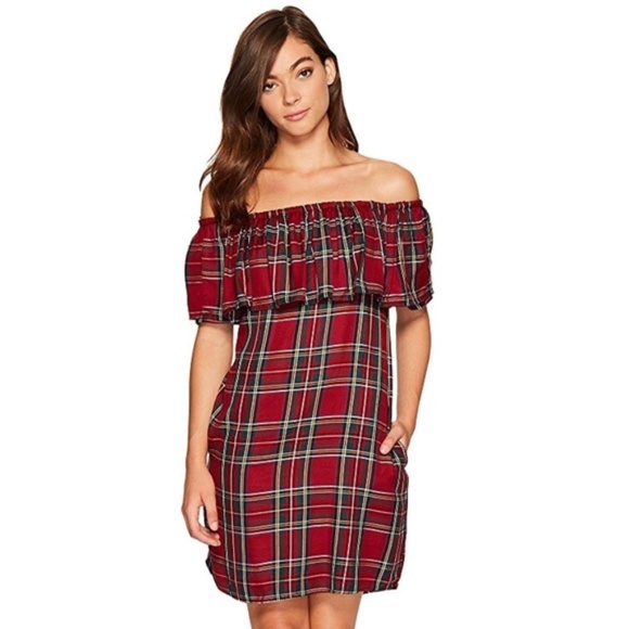 Sanctuary Dresses & Skirts - NWT Sanctuary Off-the-Shoulder Tartan Plaid Dress